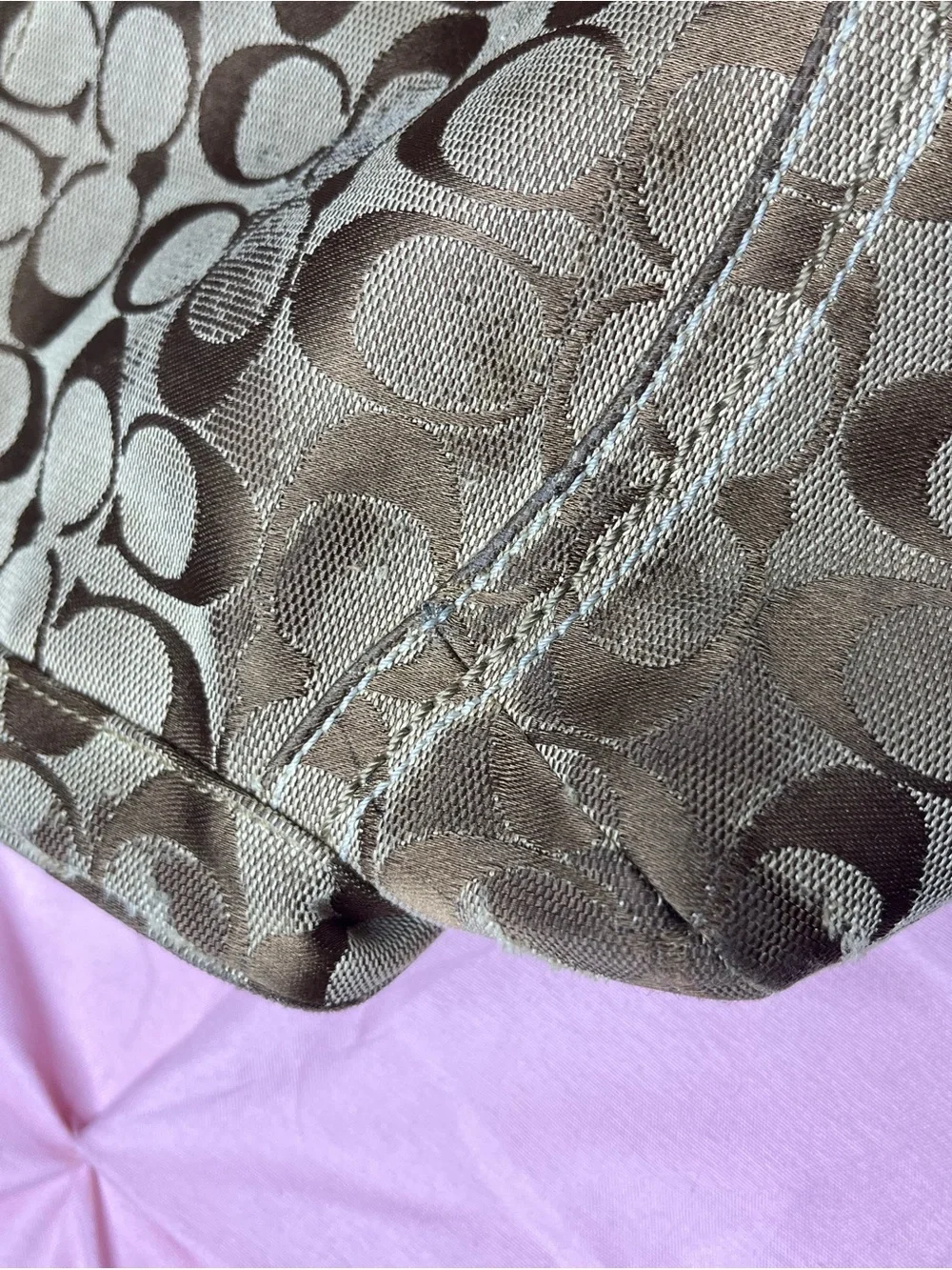 Coach Brown Signature Canvas Tote with Leather Trim